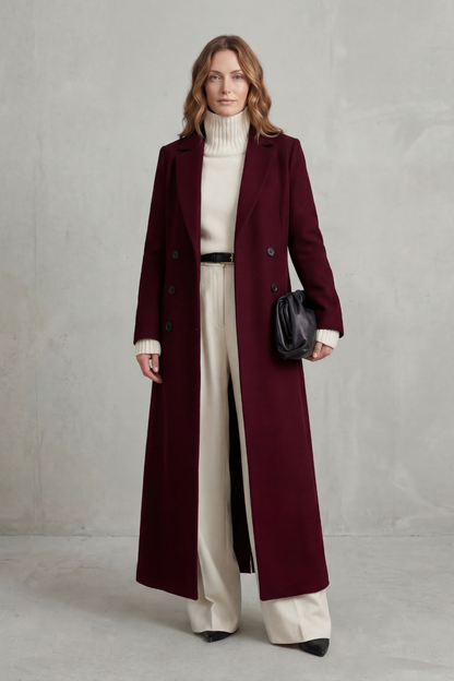 Ingrid | Long Wool Coat Navy Double-Breasted Tailored for Women