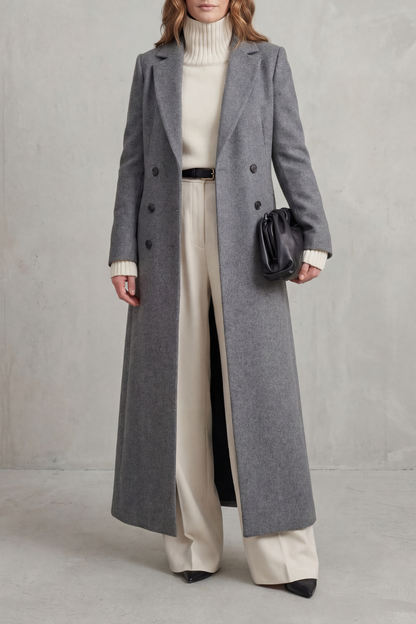 Ingrid | Long Wool Coat Navy Double-Breasted Tailored for Women