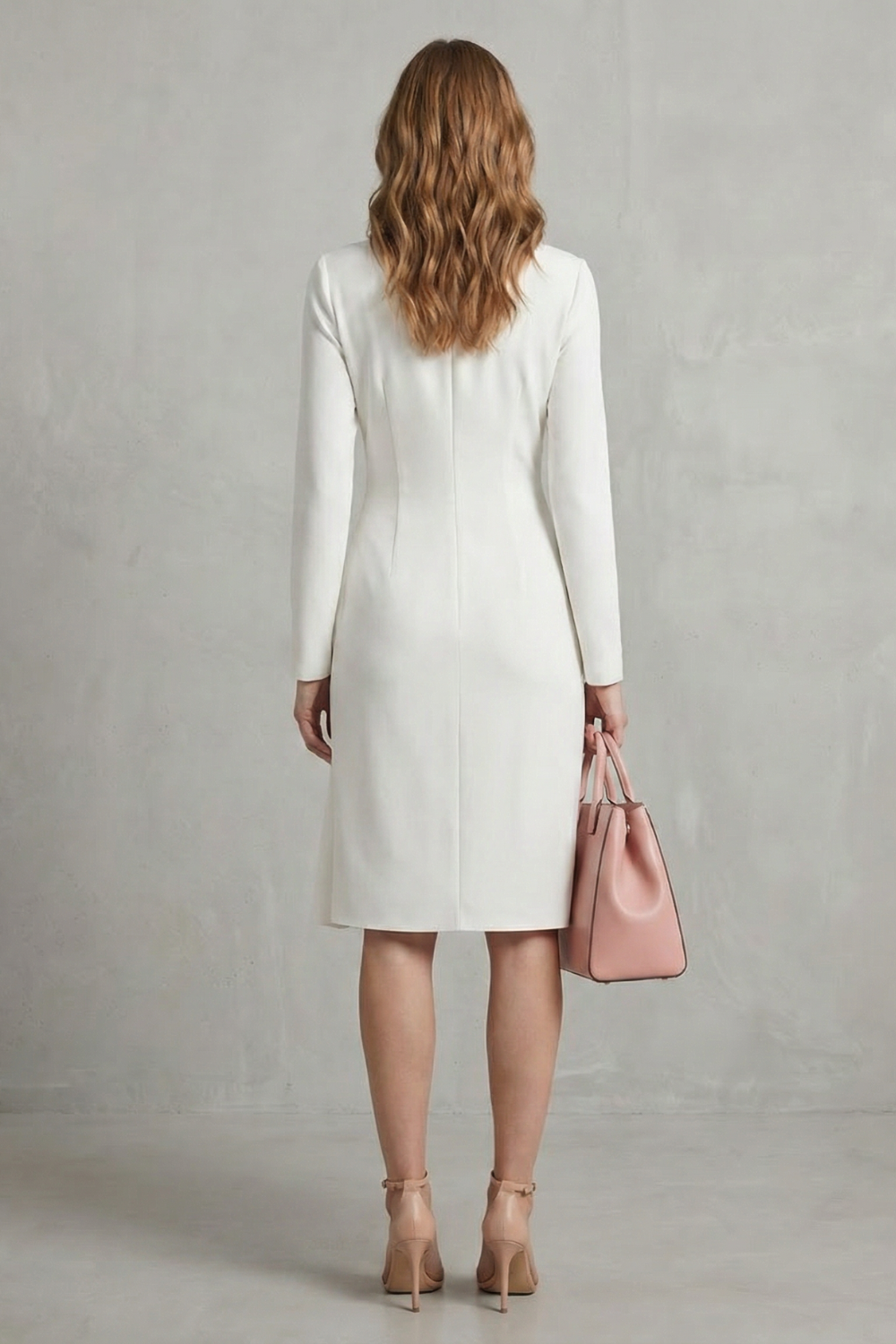 Acacia | Midi Wrap Dress Ivory Crepe Long Sleeve Ruched Waist for Women