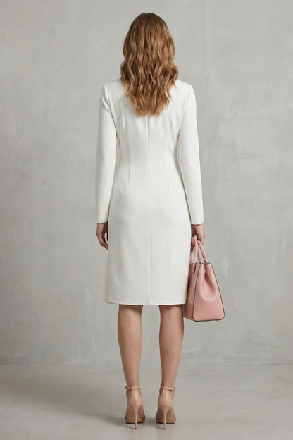 Acacia | Midi Wrap Dress Ivory Crepe Long Sleeve Ruched Waist for Women