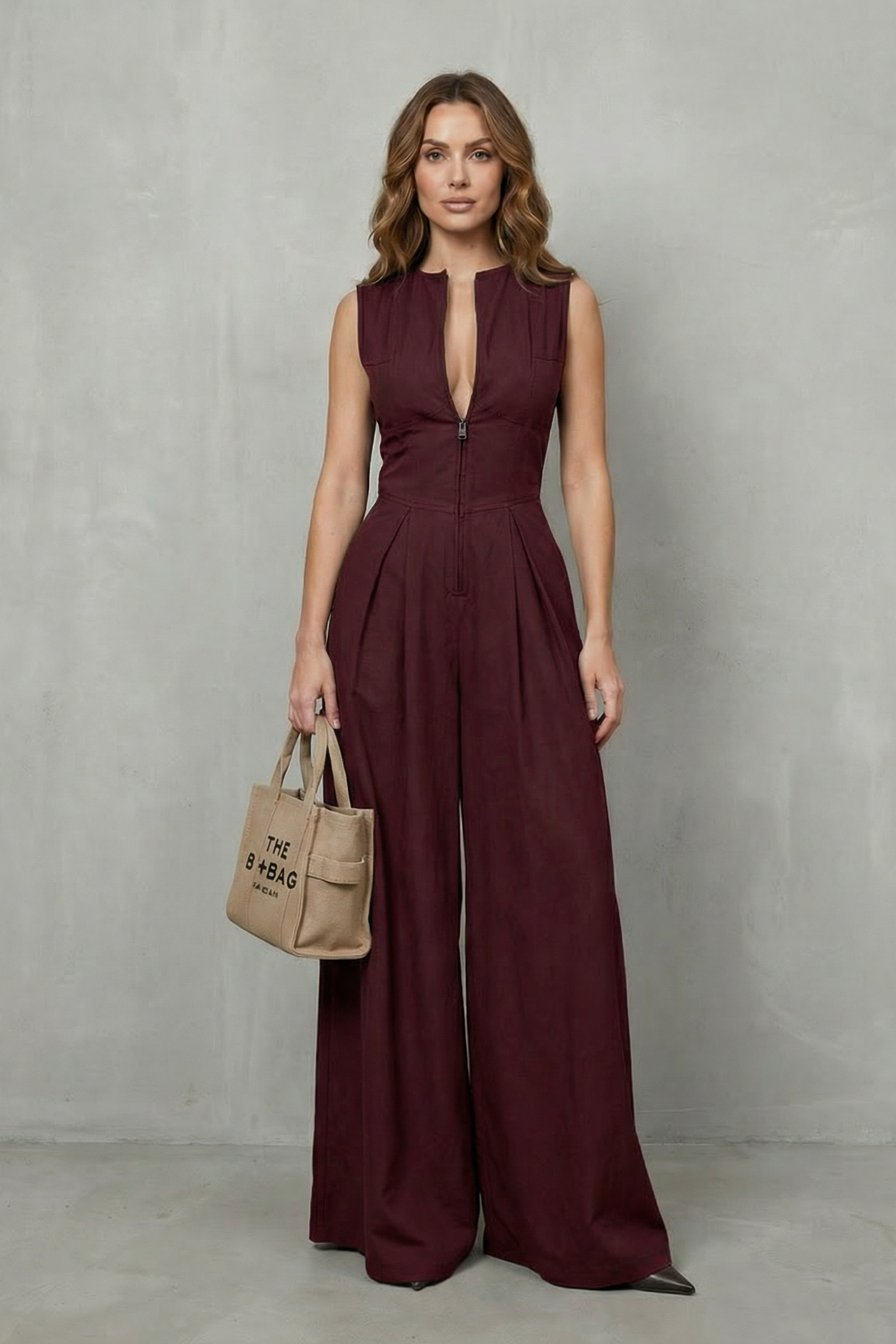 Verity | Sleeveless Jumpsuit Black Wide-Leg Zip-Front for Women