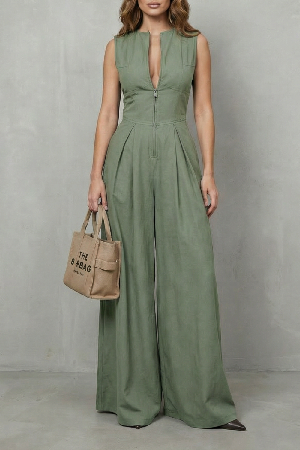 Verity | Sleeveless Jumpsuit Black Wide-Leg Zip-Front for Women