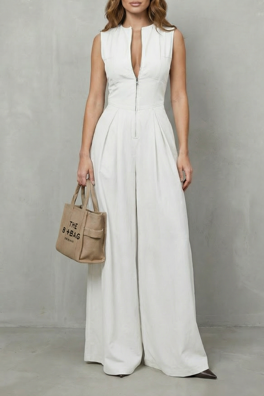 Verity | Sleeveless Jumpsuit Black Wide-Leg Zip-Front for Women