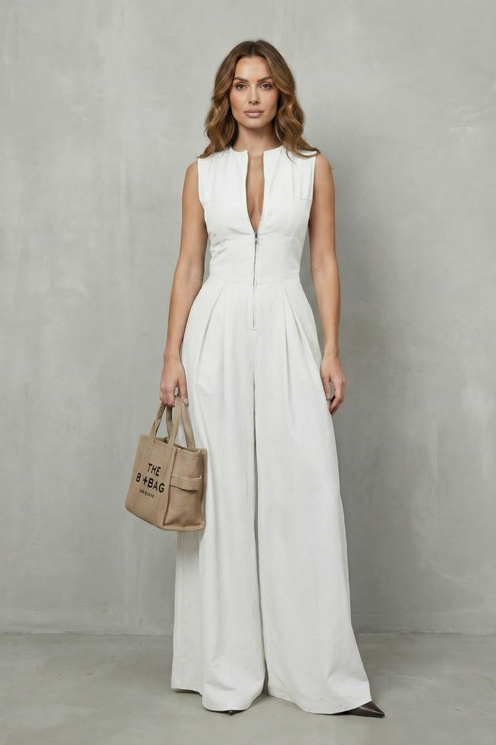 Verity | Sleeveless Jumpsuit Black Wide-Leg Zip-Front for Women