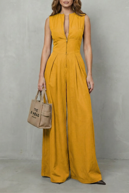 Verity | Sleeveless Jumpsuit Black Wide-Leg Zip-Front for Women