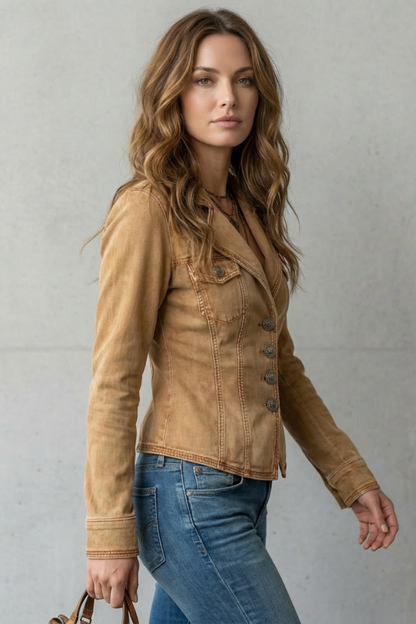 Waverly | Denim Blazer Camel Brown Sculpted Fit Button-Front for Women