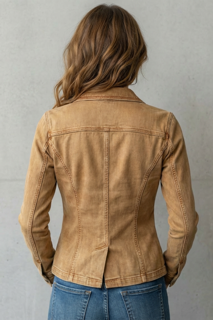 Waverly | Denim Blazer Camel Brown Sculpted Fit Button-Front for Women