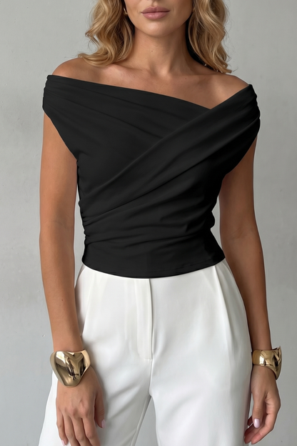 Helena | Off-Shoulder Top Black Ruched Asymmetric for Women