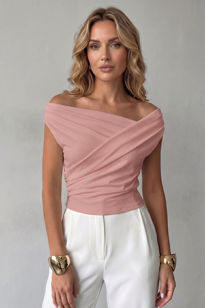 Helena | Off-Shoulder Top Black Ruched Asymmetric for Women