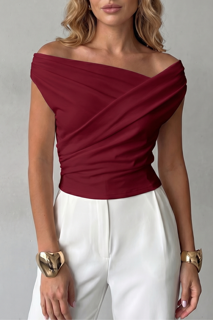 Helena | Off-Shoulder Top Black Ruched Asymmetric for Women
