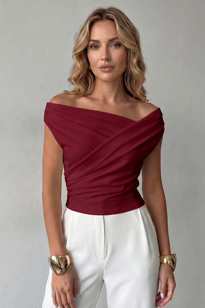 Helena | Off-Shoulder Top Black Ruched Asymmetric for Women