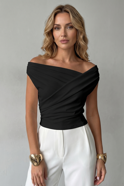 Helena | Off-Shoulder Top Black Ruched Asymmetric for Women