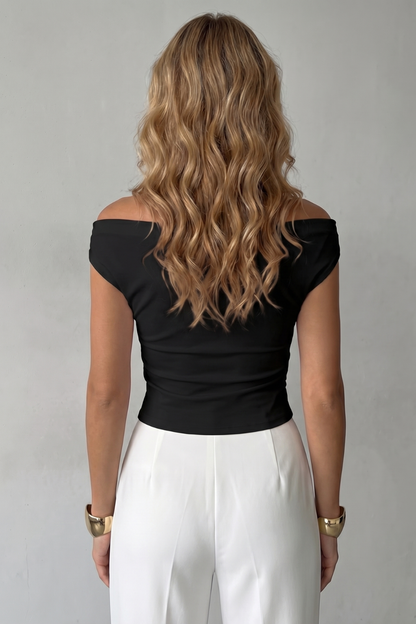 Helena | Off-Shoulder Top Black Ruched Asymmetric for Women