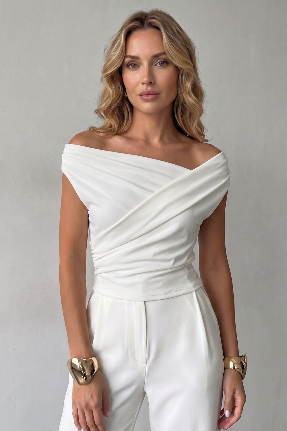 Helena | Off-Shoulder Top Black Ruched Asymmetric for Women