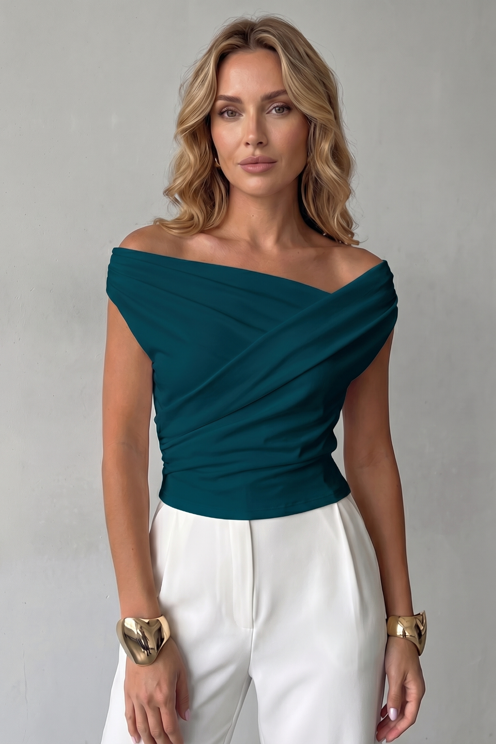Helena | Off-Shoulder Top Black Ruched Asymmetric for Women