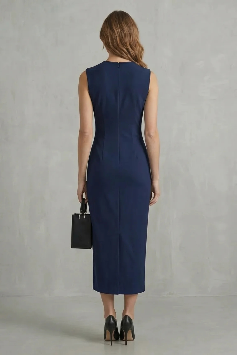 Phoebe | Midi Dress Navy Blue Floral Print Sleeveless V-Neck for Women