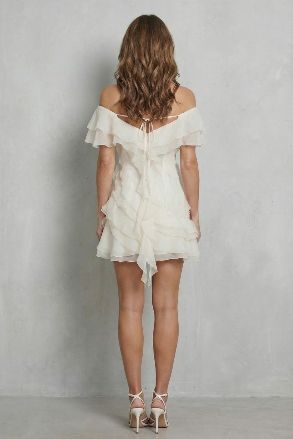 Phoebe | Mini Party Dress Ivory Chiffon Off-Shoulder Ruffle for Women