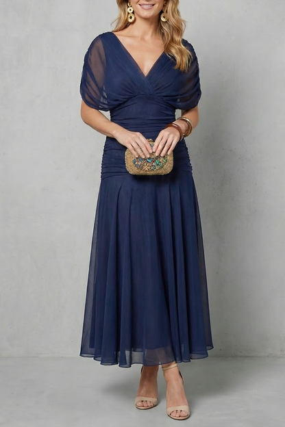 Rosalind | Midi Dress Multicolour Floral Chiffon Off-Shoulder Draped for Women