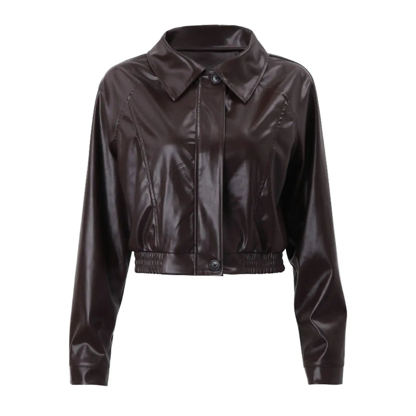 Thea | Cropped Jacket Dark Brown Faux Leather Zip-Up for Women
