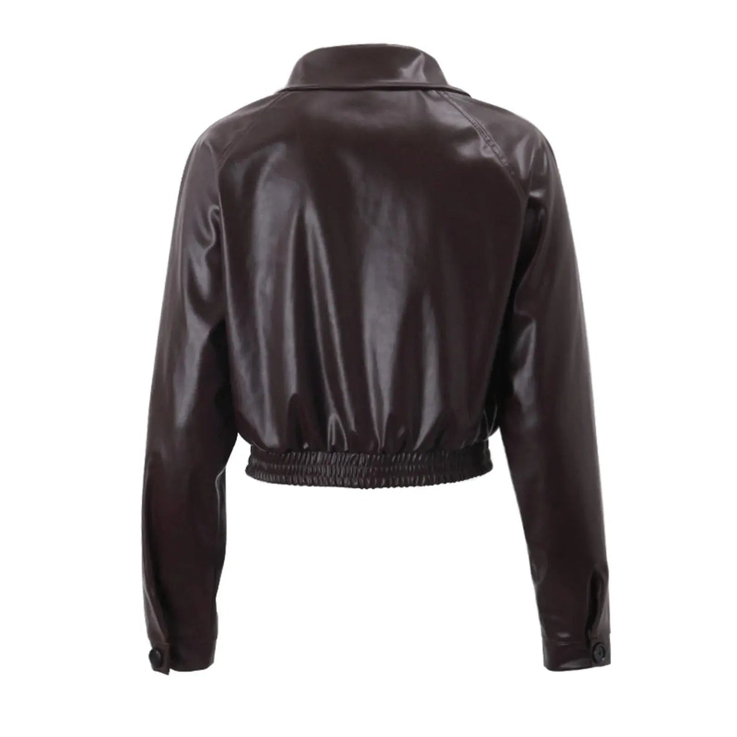 Thea | Cropped Jacket Dark Brown Faux Leather Zip-Up for Women