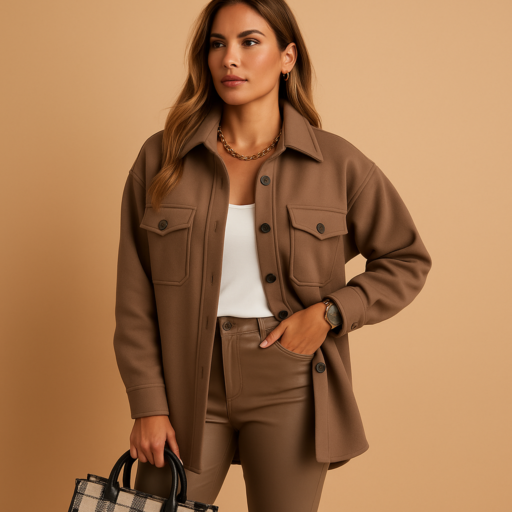 Harriet | Overshirt Jacket Cream Polyester Oversized Button-Front for Women