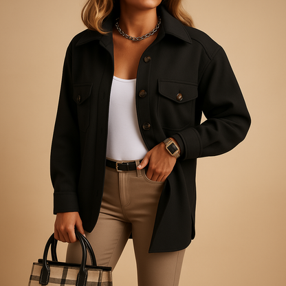 Harriet | Overshirt Jacket Cream Polyester Oversized Button-Front for Women