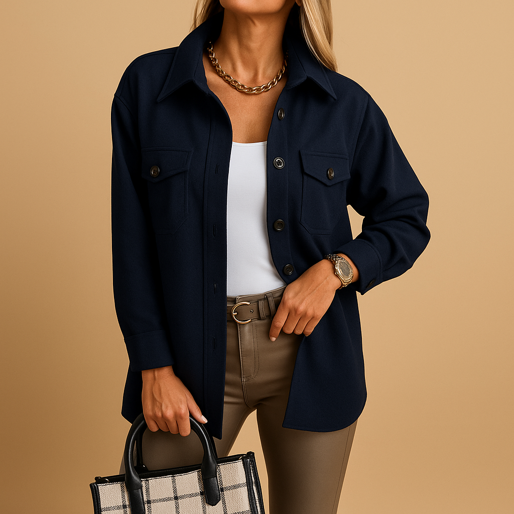 Harriet | Overshirt Jacket Cream Polyester Oversized Button-Front for Women