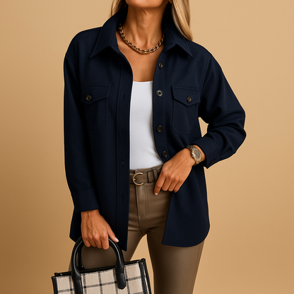 Harriet | Overshirt Jacket Cream Polyester Oversized Button-Front for Women