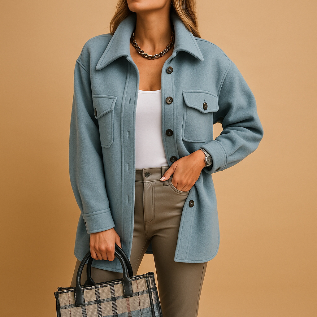 Harriet | Overshirt Jacket Cream Polyester Oversized Button-Front for Women