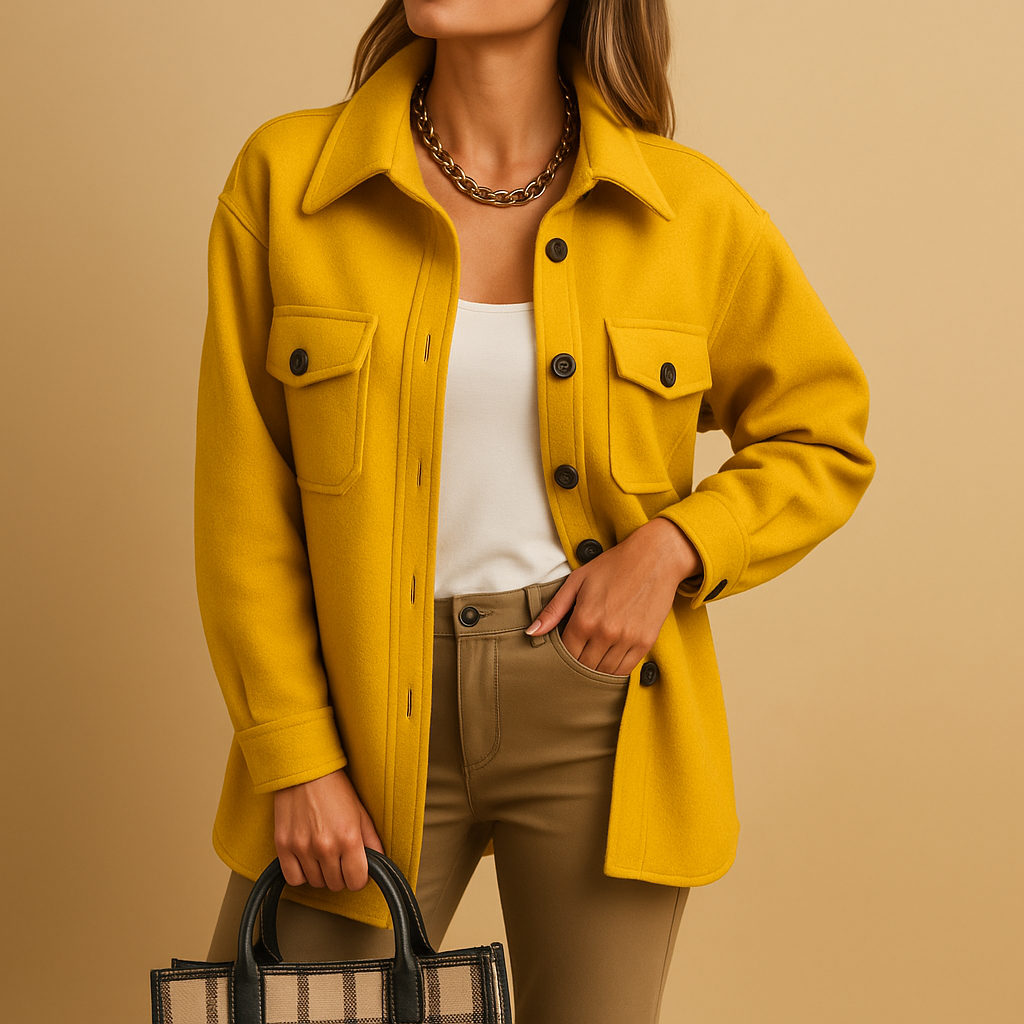 Harriet | Overshirt Jacket Cream Polyester Oversized Button-Front for Women