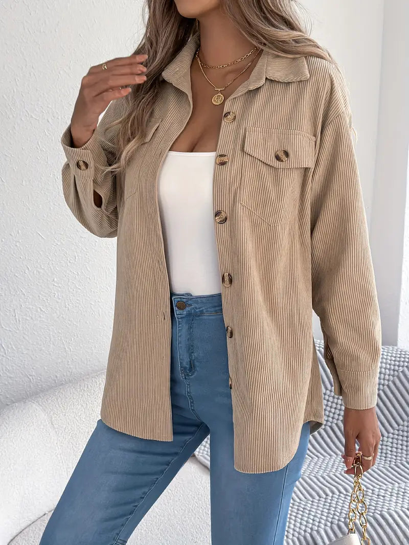 Adelaide | Corduroy Shacket Camel Button-Front Oversized for Women