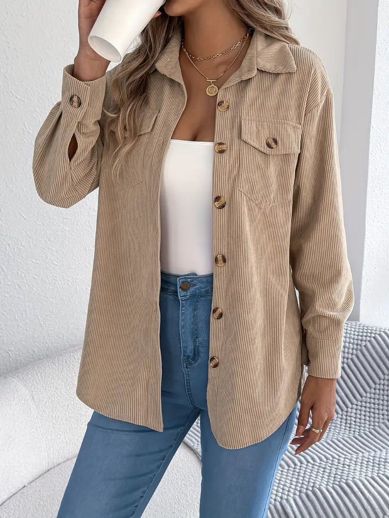 Adelaide | Corduroy Shacket Camel Button-Front Oversized for Women