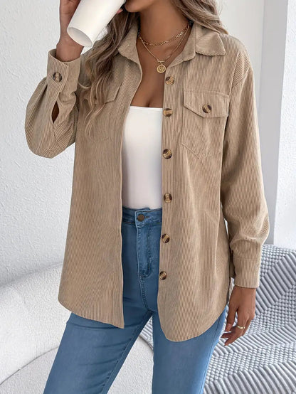 Adelaide | Corduroy Shacket Camel Button-Front Oversized for Women