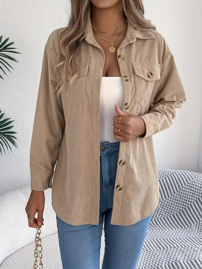 Adelaide | Corduroy Shacket Camel Button-Front Oversized for Women