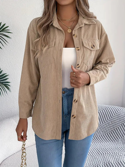Adelaide | Corduroy Shacket Camel Button-Front Oversized for Women
