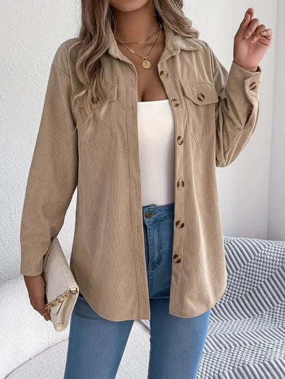 Adelaide | Corduroy Shacket Camel Button-Front Oversized for Women