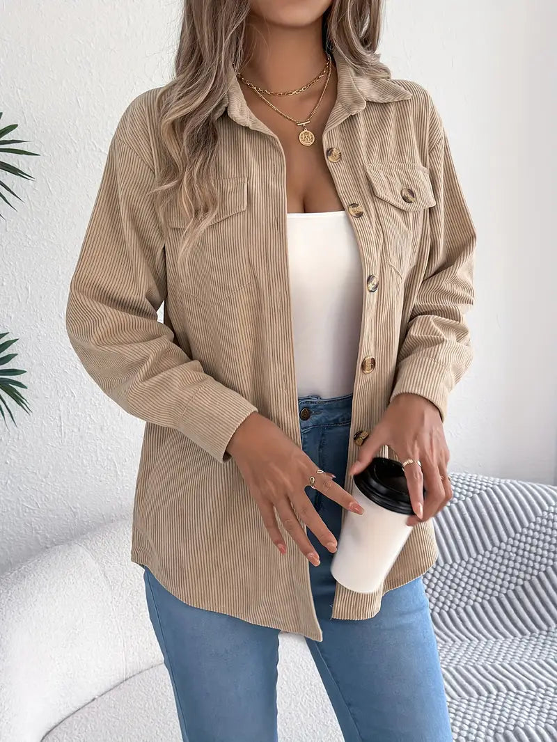 Adelaide | Corduroy Shacket Camel Button-Front Oversized for Women