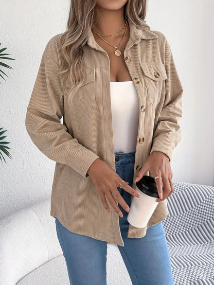 Adelaide | Corduroy Shacket Camel Button-Front Oversized for Women