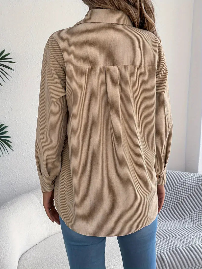 Adelaide | Corduroy Shacket Camel Button-Front Oversized for Women