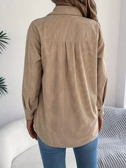 Adelaide | Corduroy Shacket Camel Button-Front Oversized for Women