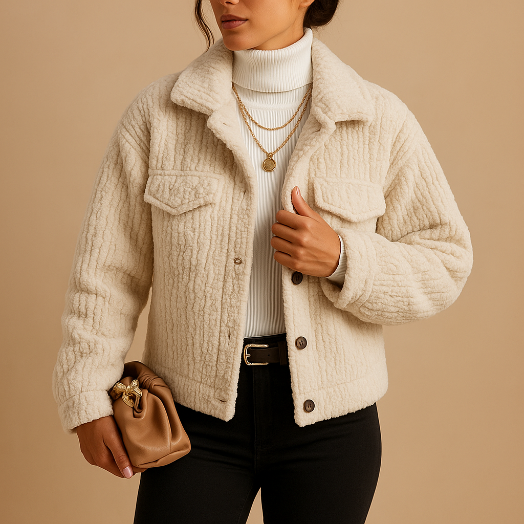 Mabel | Cropped Teddy Jacket Oatmeal Fleece Button-Front for Women
