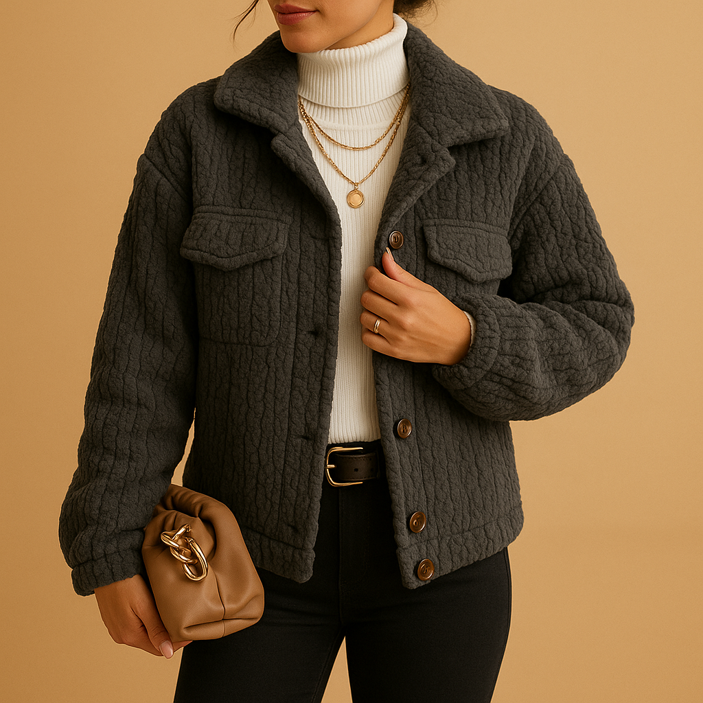 Mabel | Cropped Teddy Jacket Oatmeal Fleece Button-Front for Women