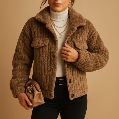 Mabel | Cropped Teddy Jacket Oatmeal Fleece Button-Front for Women