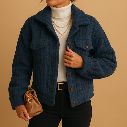 Mabel | Cropped Teddy Jacket Oatmeal Fleece Button-Front for Women