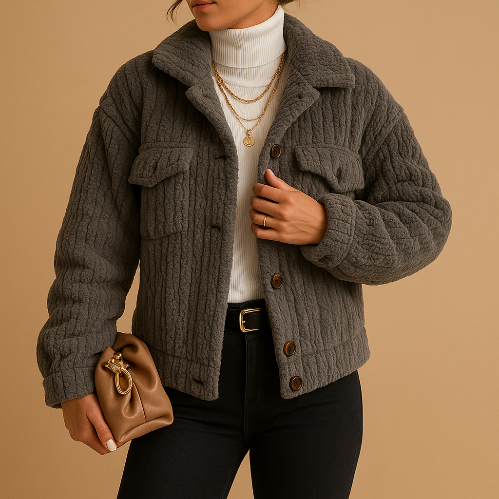 Mabel | Cropped Teddy Jacket Oatmeal Fleece Button-Front for Women
