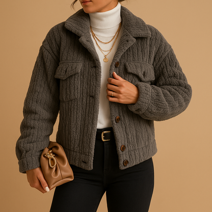 Mabel | Cropped Teddy Jacket Oatmeal Fleece Button-Front for Women