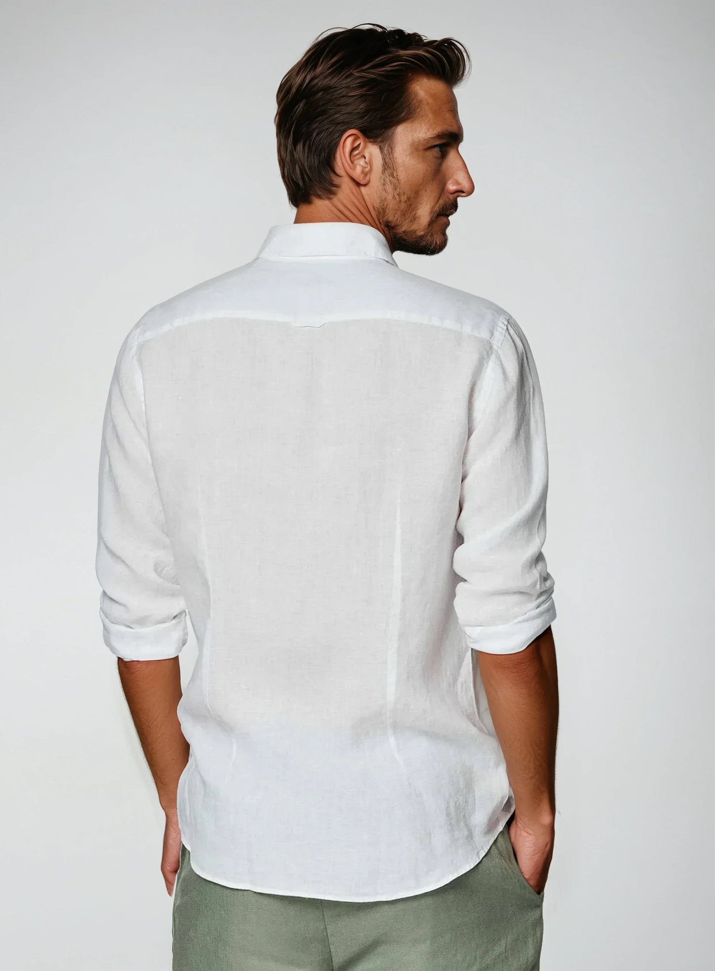 George | Linen Shirt White Spread Collar Long Sleeve for Men