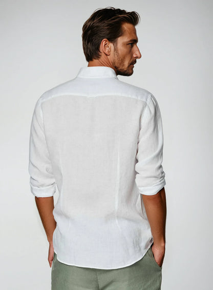 George | Linen Shirt White Spread Collar Long Sleeve for Men