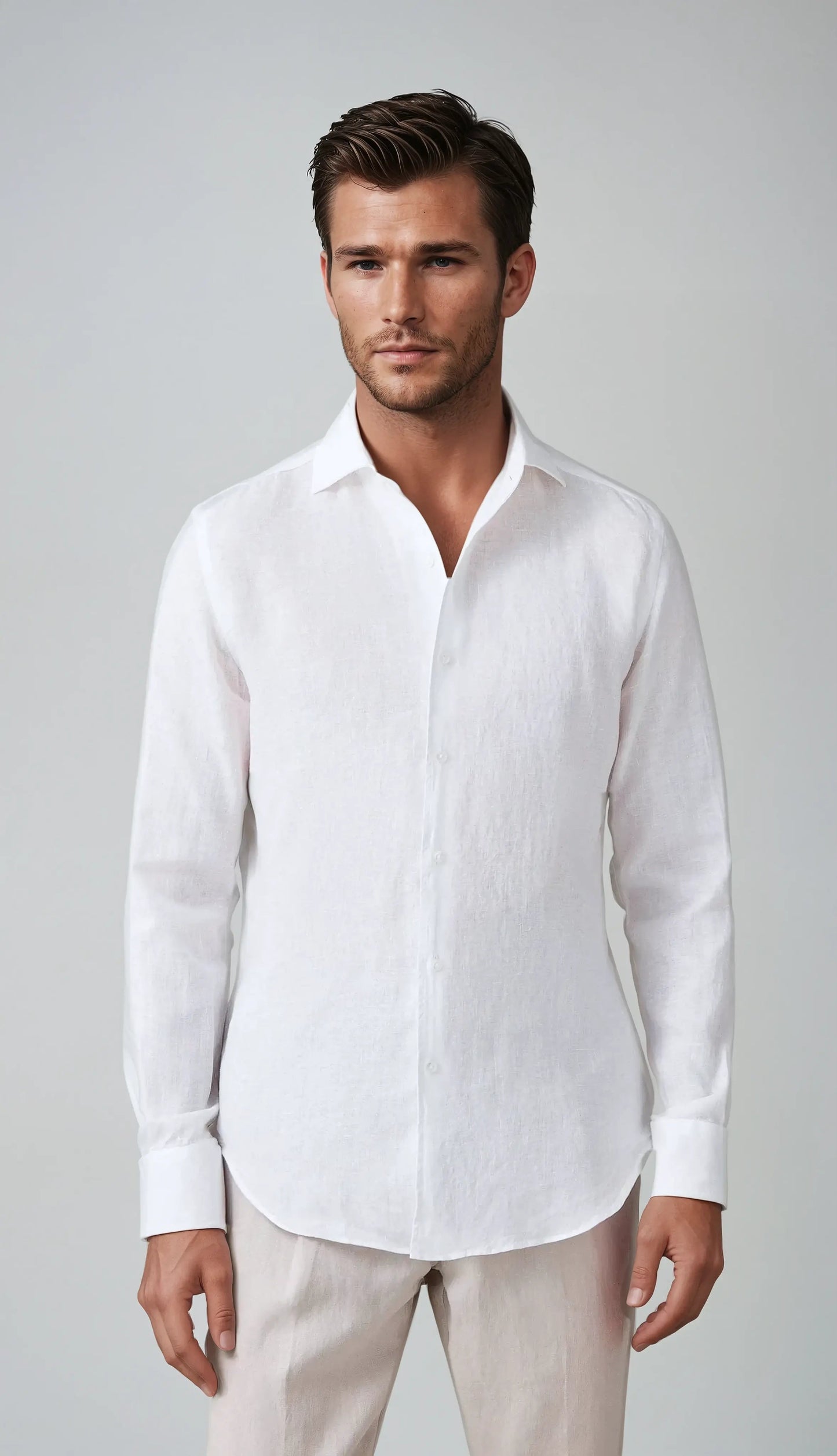 George | Linen Shirt White Spread Collar Long Sleeve for Men