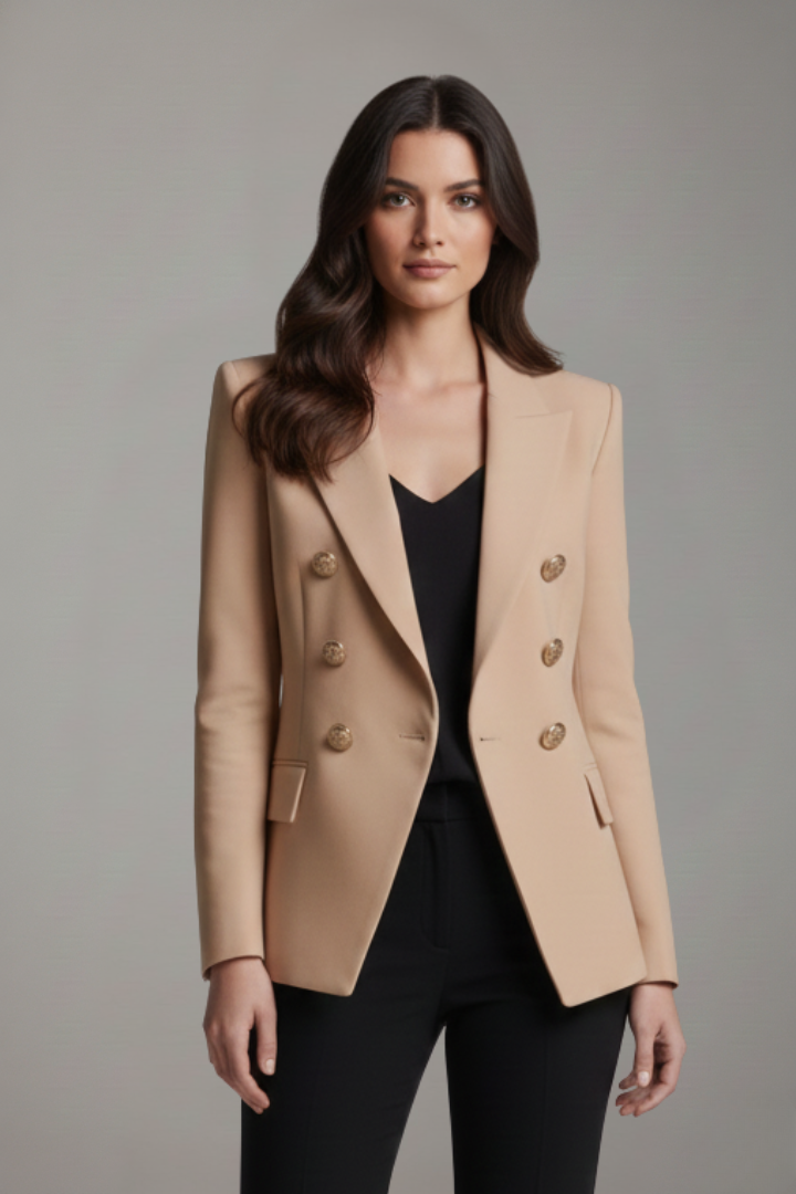 Valentina | Double-Breasted Blazer Black Tailored Gold Button for Women